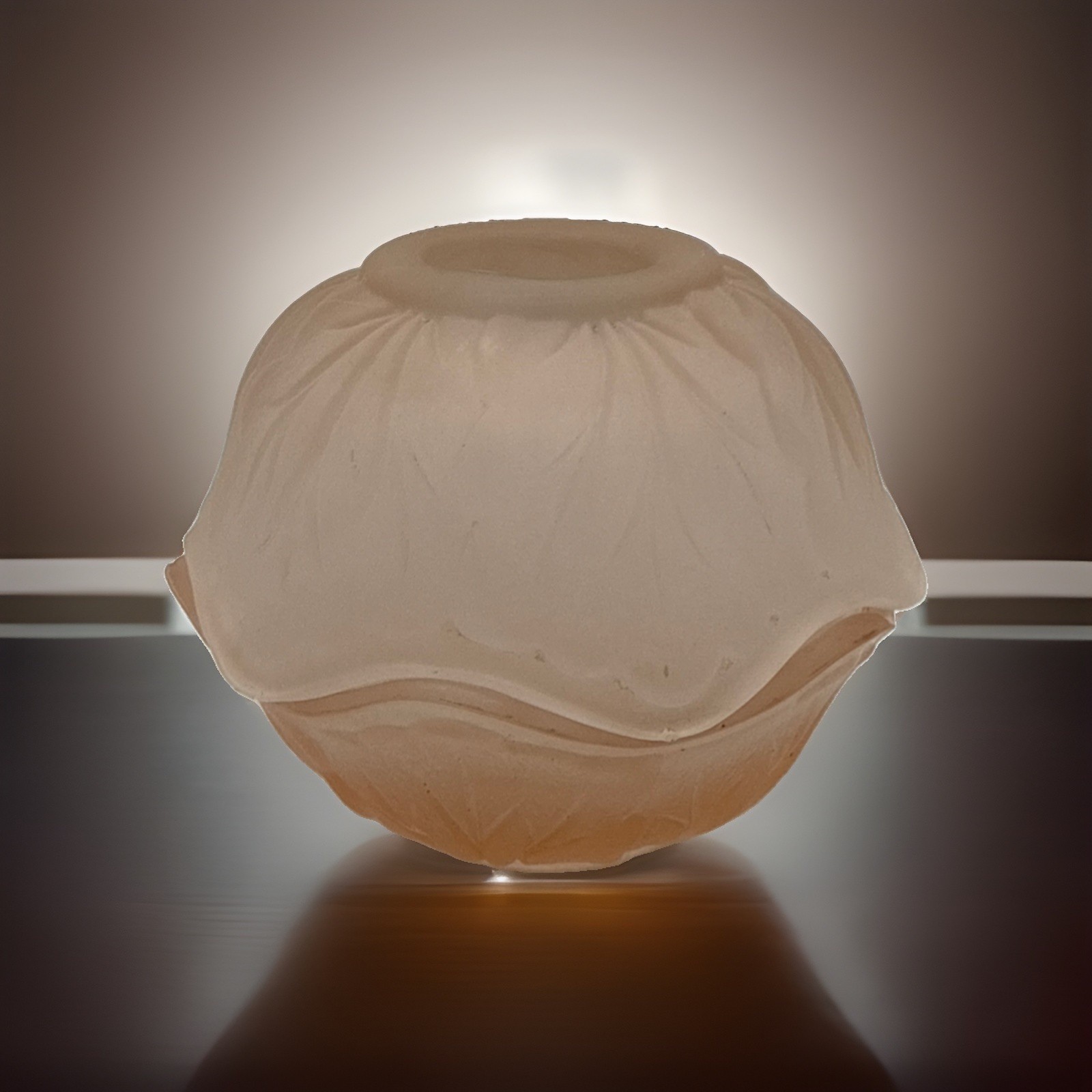 Indiana Glass Satin Pink Frosted Cabbage Leaf Pebble Fairy Lamp Candle RARE