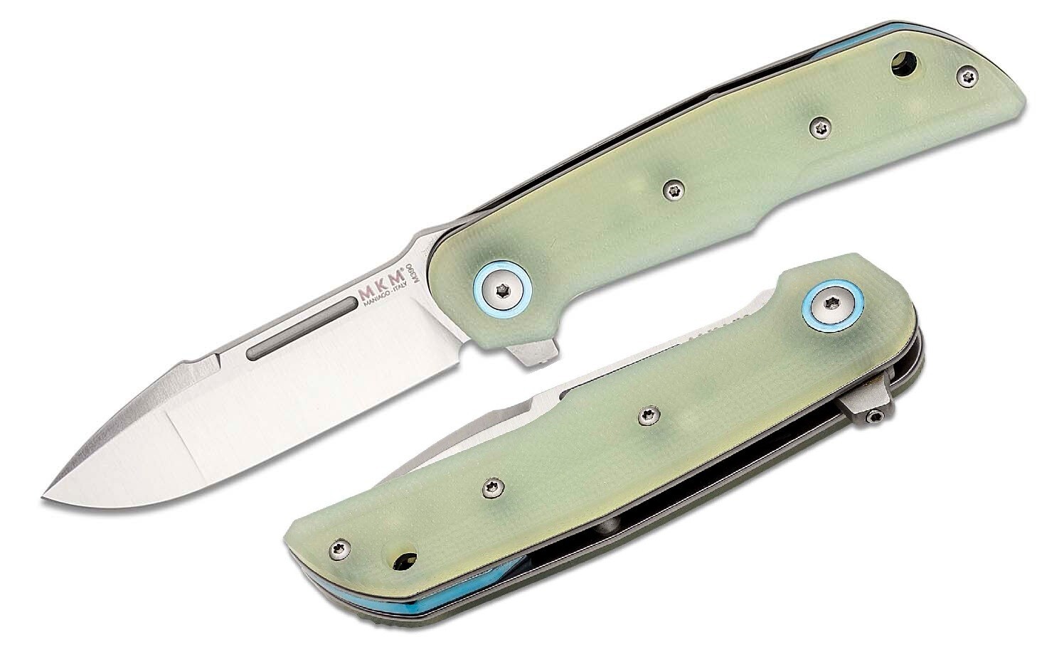 MKM-Maniago Knife 2.99″ Clap Folding Bohler M390 Steel Blade Jade G10 Handle