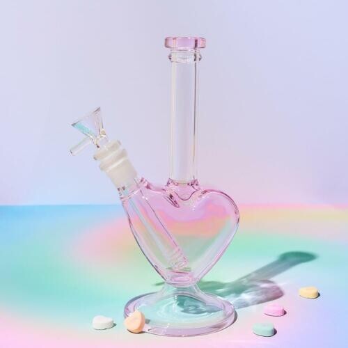 9in Pink Heart 💗 Glass Bong Premium Love Heart Shape Water Hookah 10.5oz
