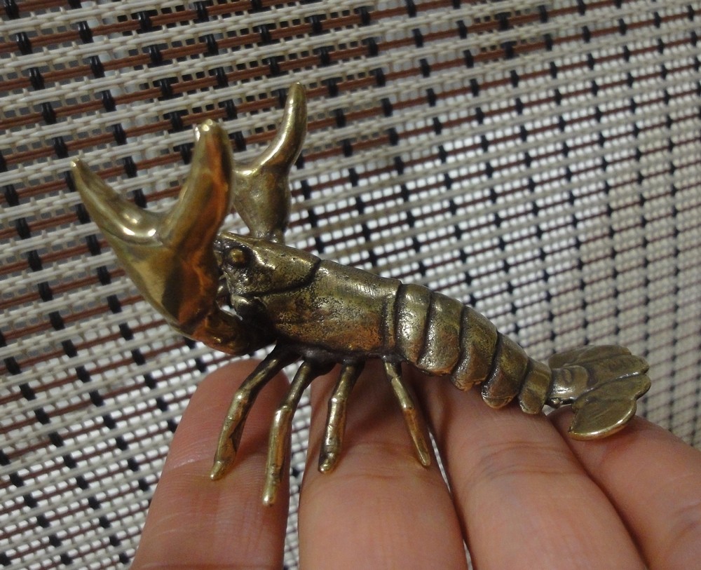 Vintage Style Solid Brass Copper Small Lobster Animal Statue for Home Decor