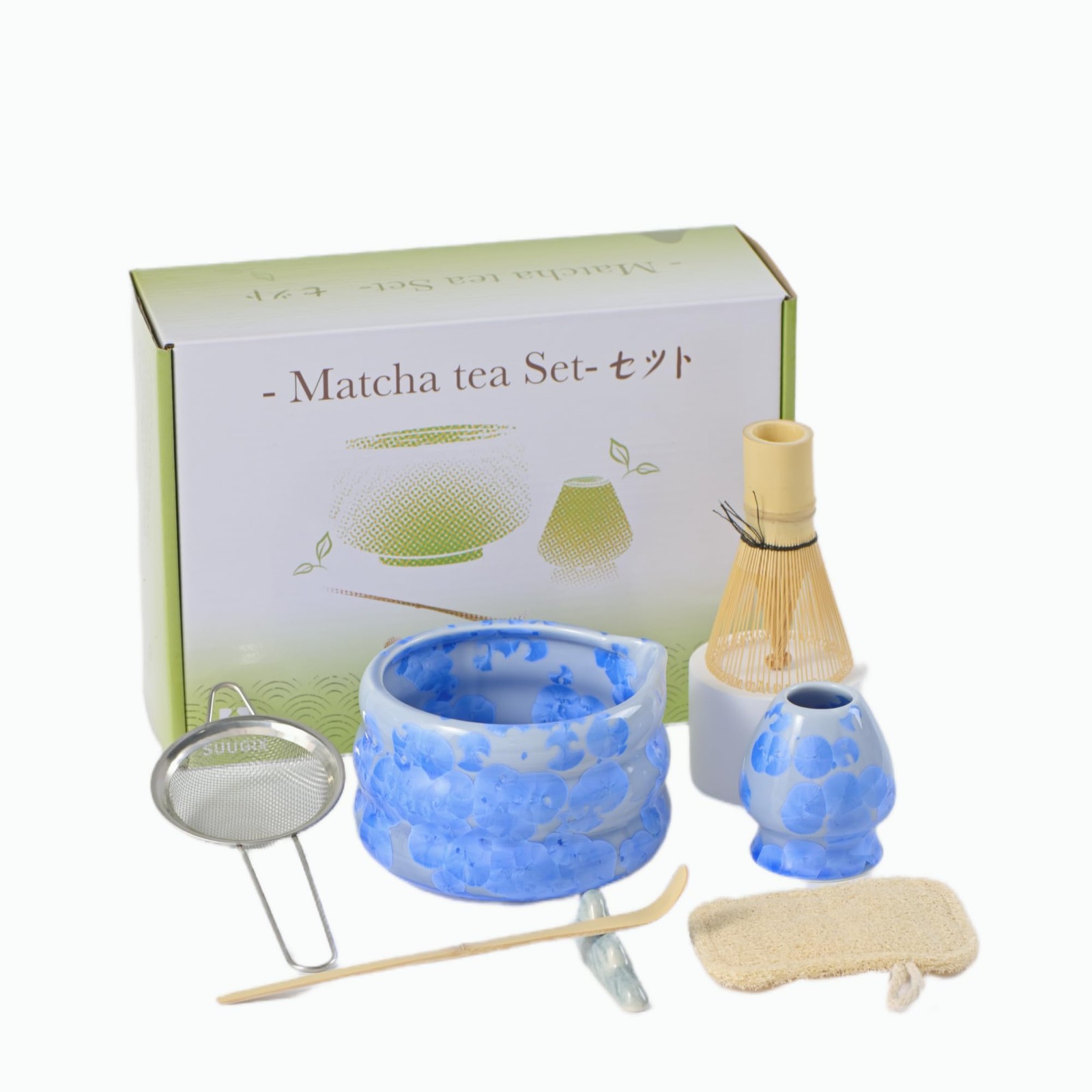 Natural Crystal Flower Matcha Set 7PCS Traditional matcha bowl with spout, ce…