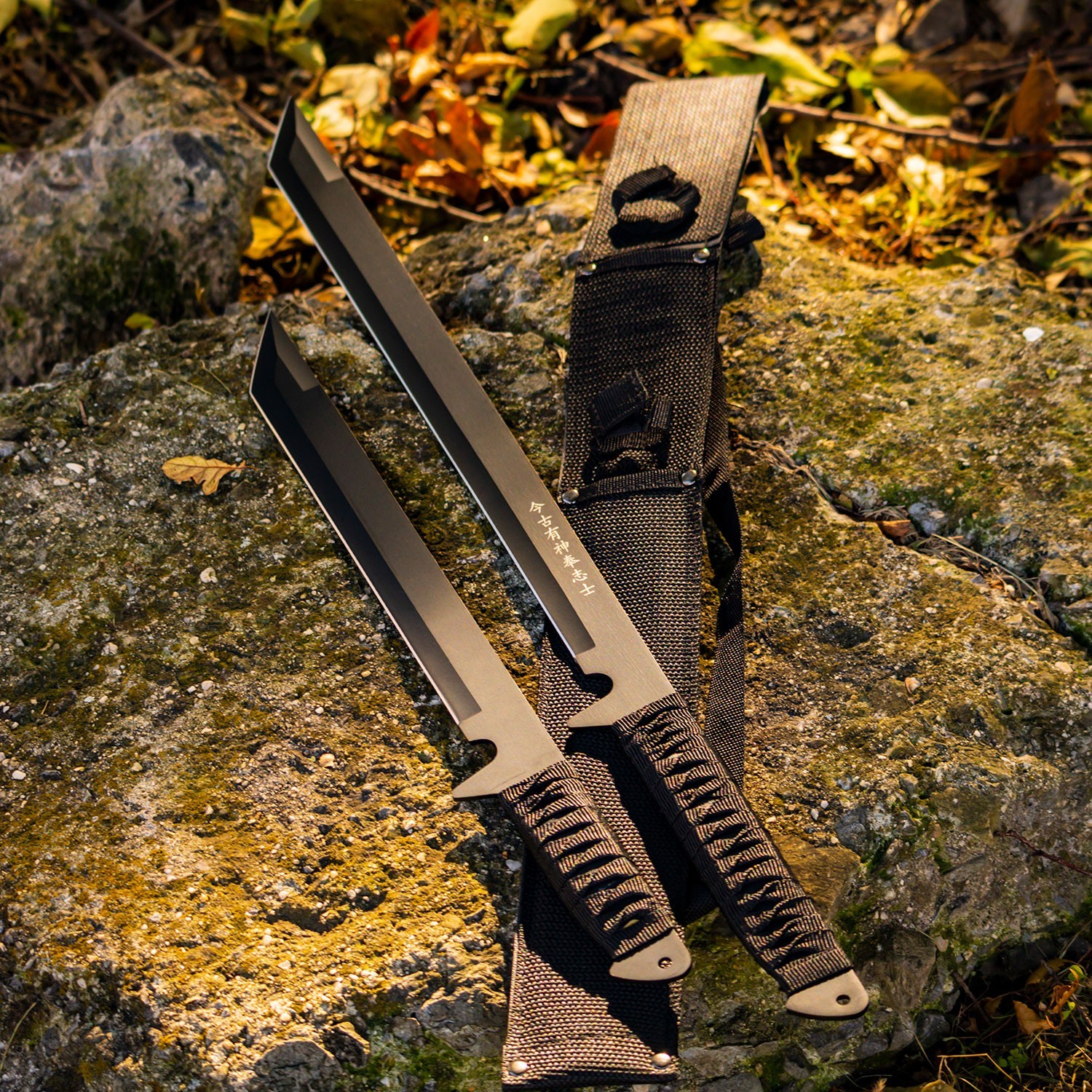 26″ & 18″ BladesUSA Twin Ninja Swords-Cord Wrapped Handles + Sheath w/Strap