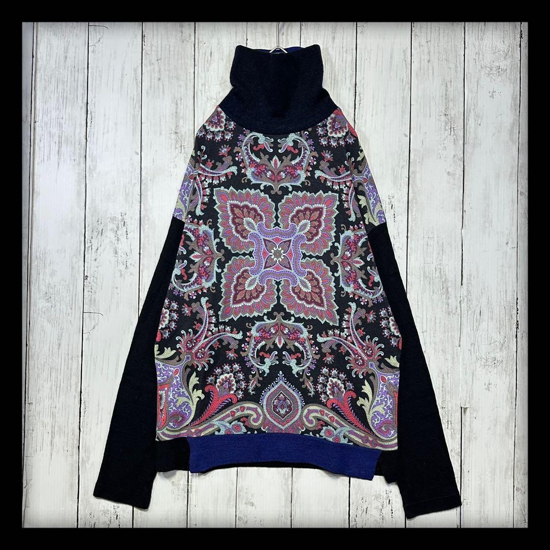 Etro Women Top Italian Paisley All Over Pattern Knit Thin Turtleneck 38 Limited