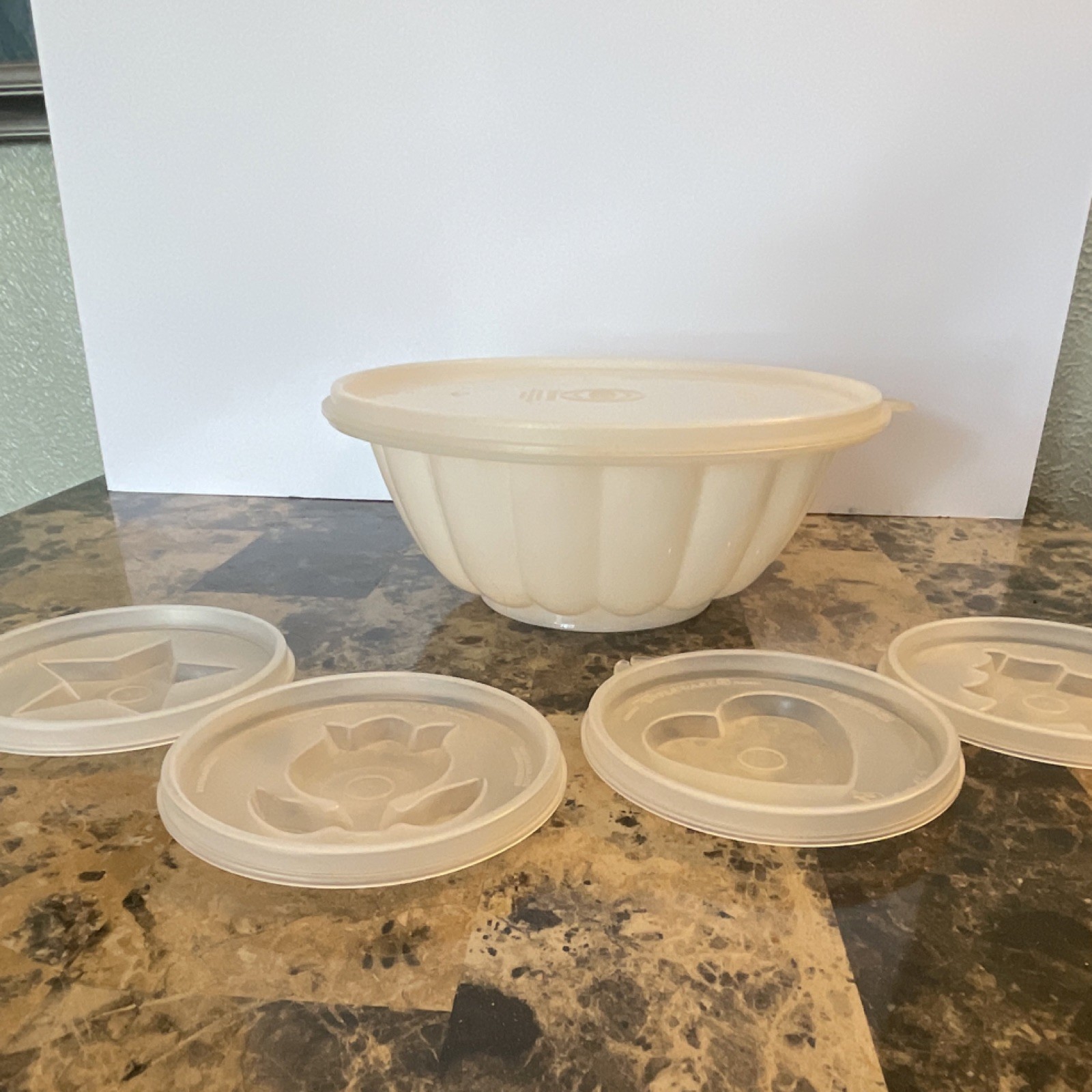 Tupperware Jello Mold Lot of 6 Plastic Clear/White 2 qt Vintage
