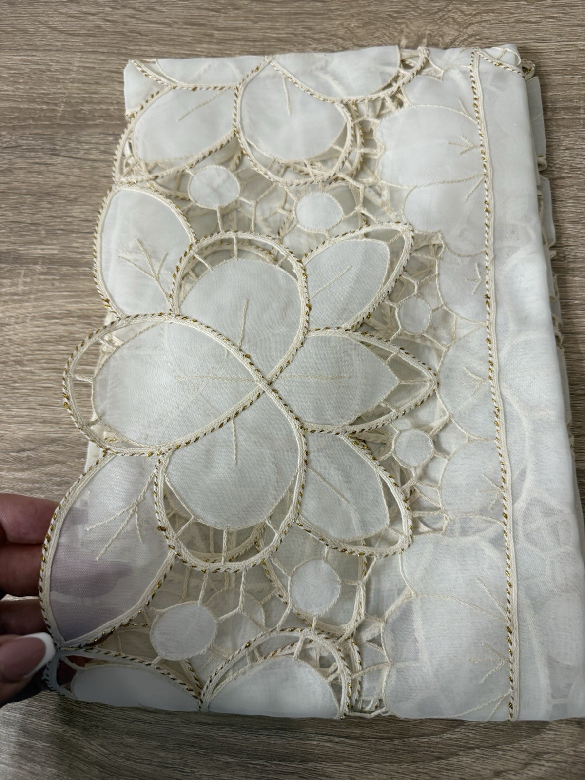 Lace Table Topper With Gold Thread Accent Vintage 36” X 36” NWT