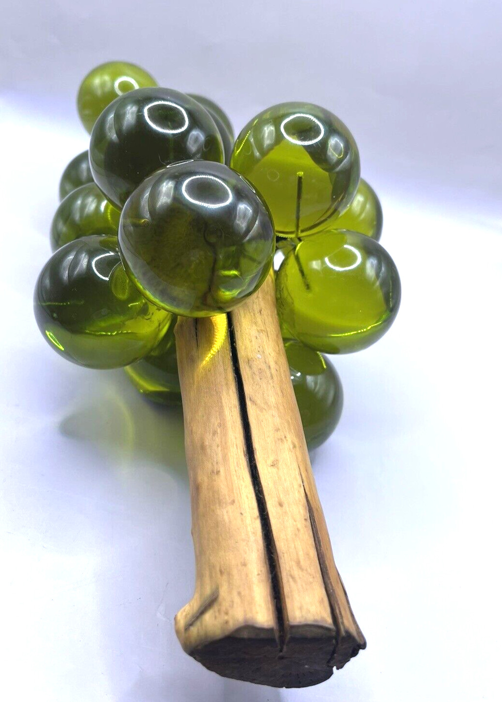 Lucite Acrylic Grapes Cluster Olive Green Driftwood Stem 11.75″ VTG MCM Decor