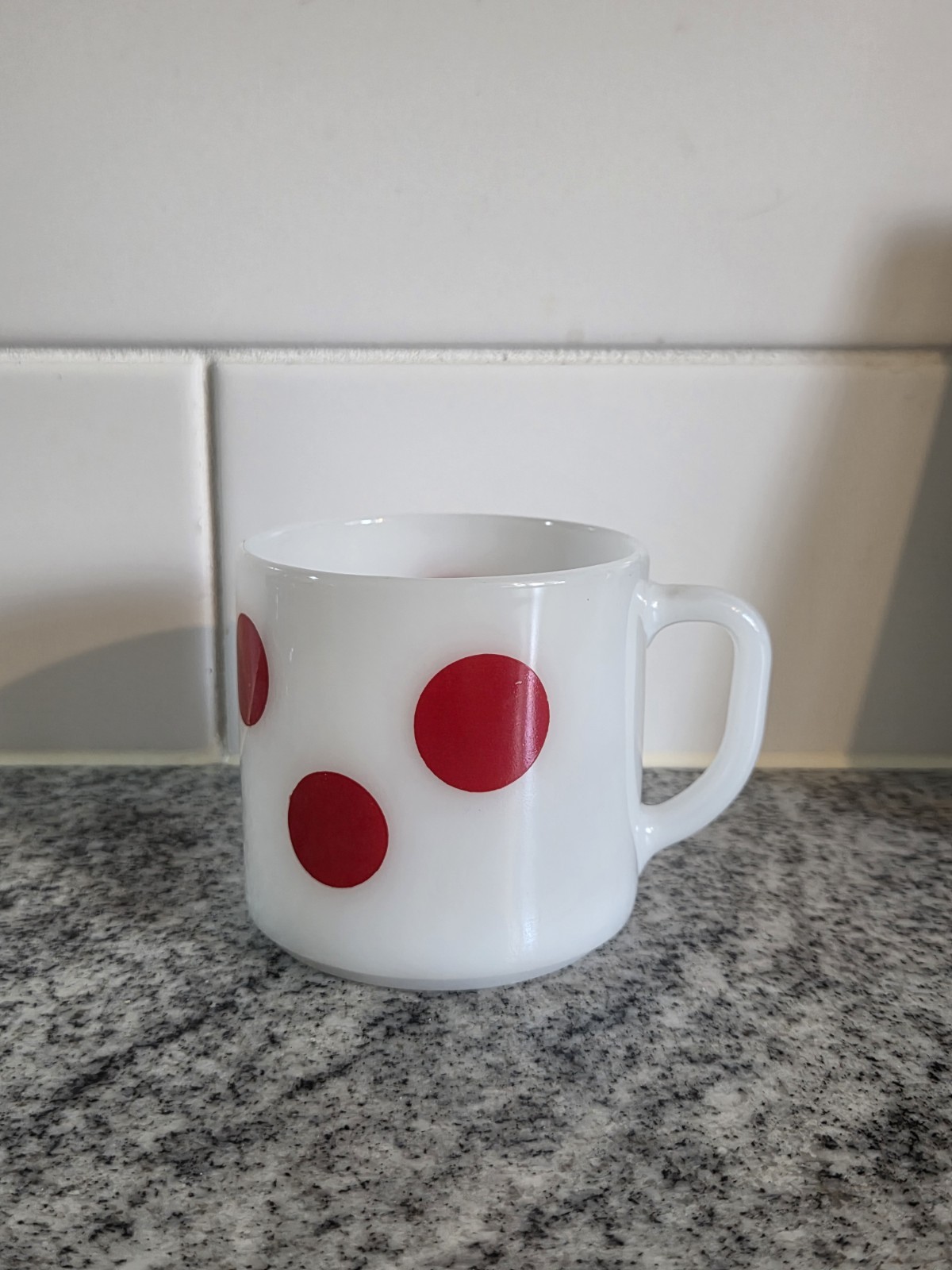 Federal Milk Glass Red Polka Dot Coffee Mug Cup Vintage