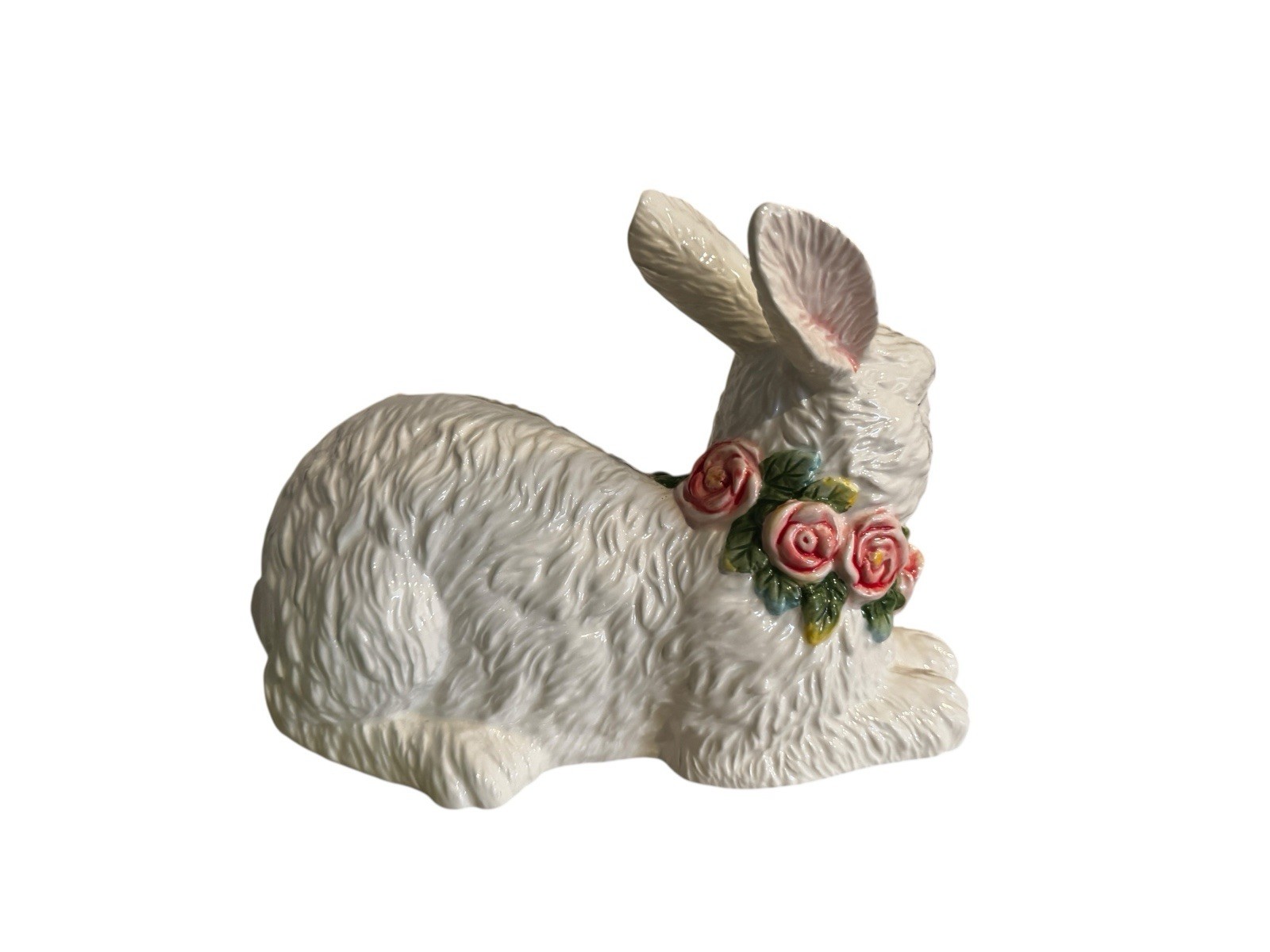 Fitz And Floyd La Fleur Rabbit Figurine Resting 10.75 In Hand Painted Spring