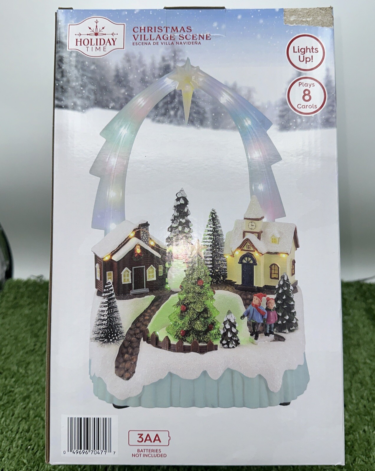 Holiday Time CHRISTMAS VILLAGE SCENE Lights Up & Plays 8 Carols 10.75” in Tall
