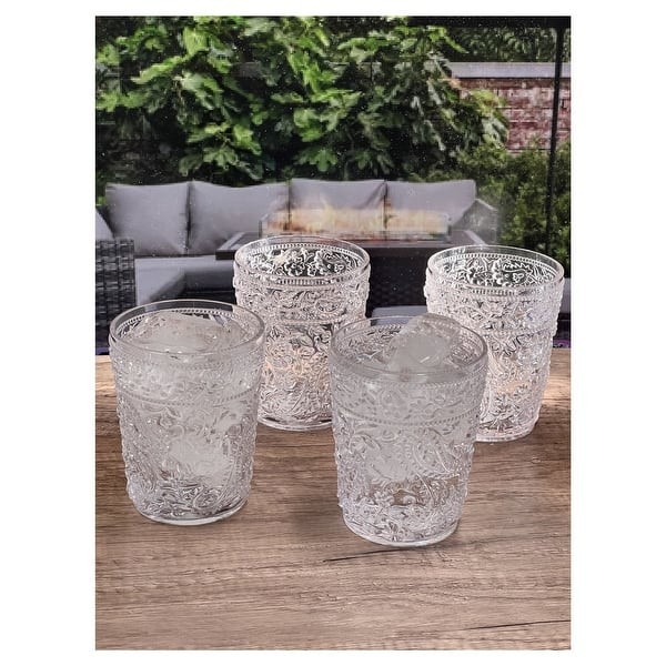 Acrylic Clear Paisley Stemless Durable Drinkware Beverage Glasses 4-Piece Lot