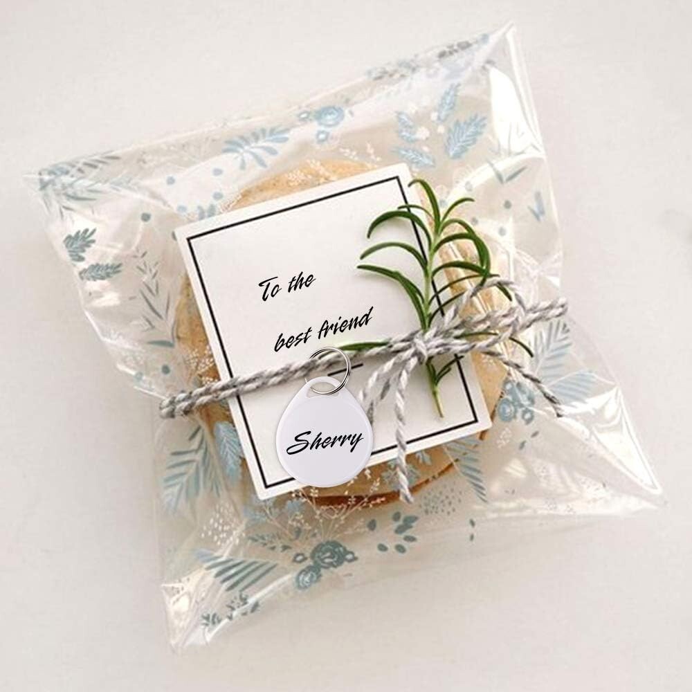 55 pcs Round Key Tags with Split Ring 1.5 Inch White Plastic Writable Stickers