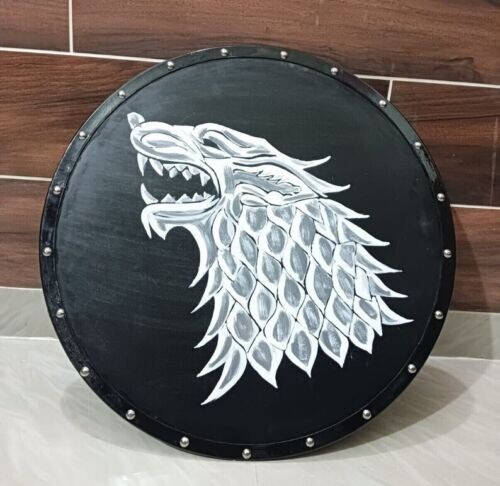 Wooden Game of Thrones Inspired Handcrafted Viking Round Wolf Face Wall Shield