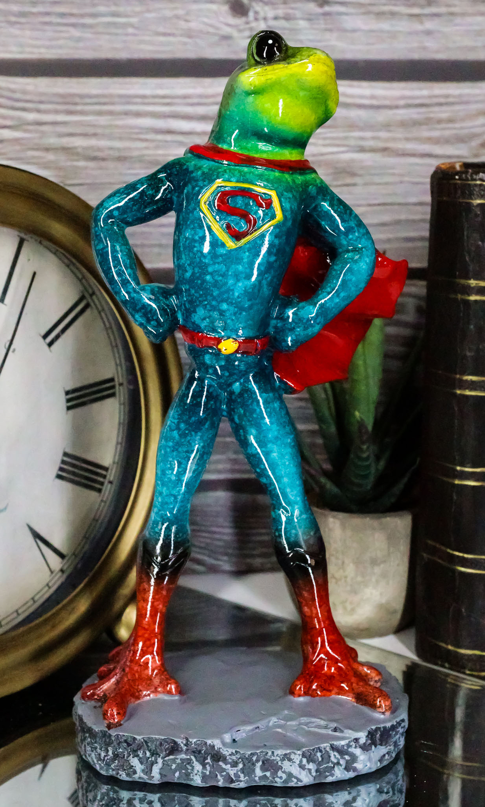 Ebros Superhero Frog Superman Statue 8″Tall Animated Frog Decor