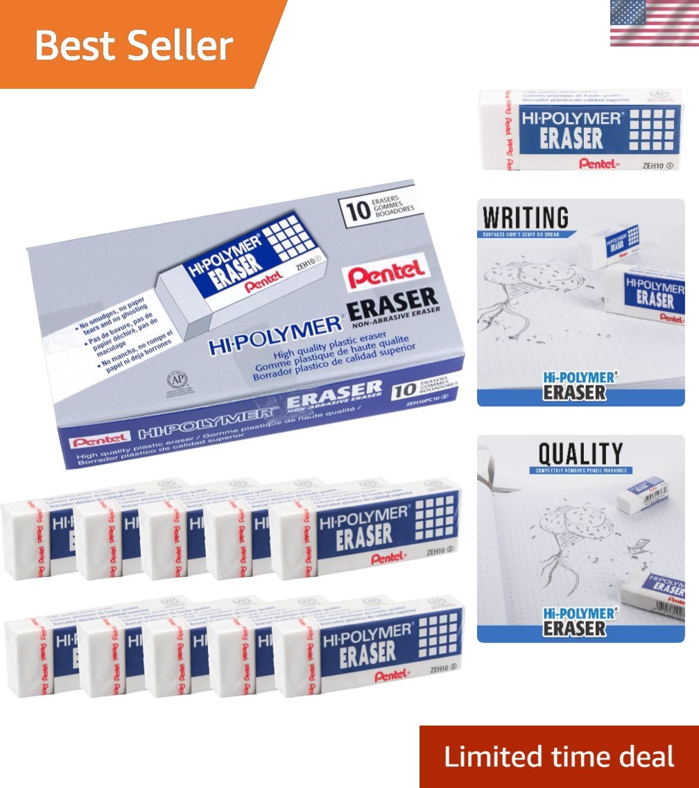 Ultimate Pack of 10 – Hi-Polymer Large Erasers, Tear and Smudge Resistant