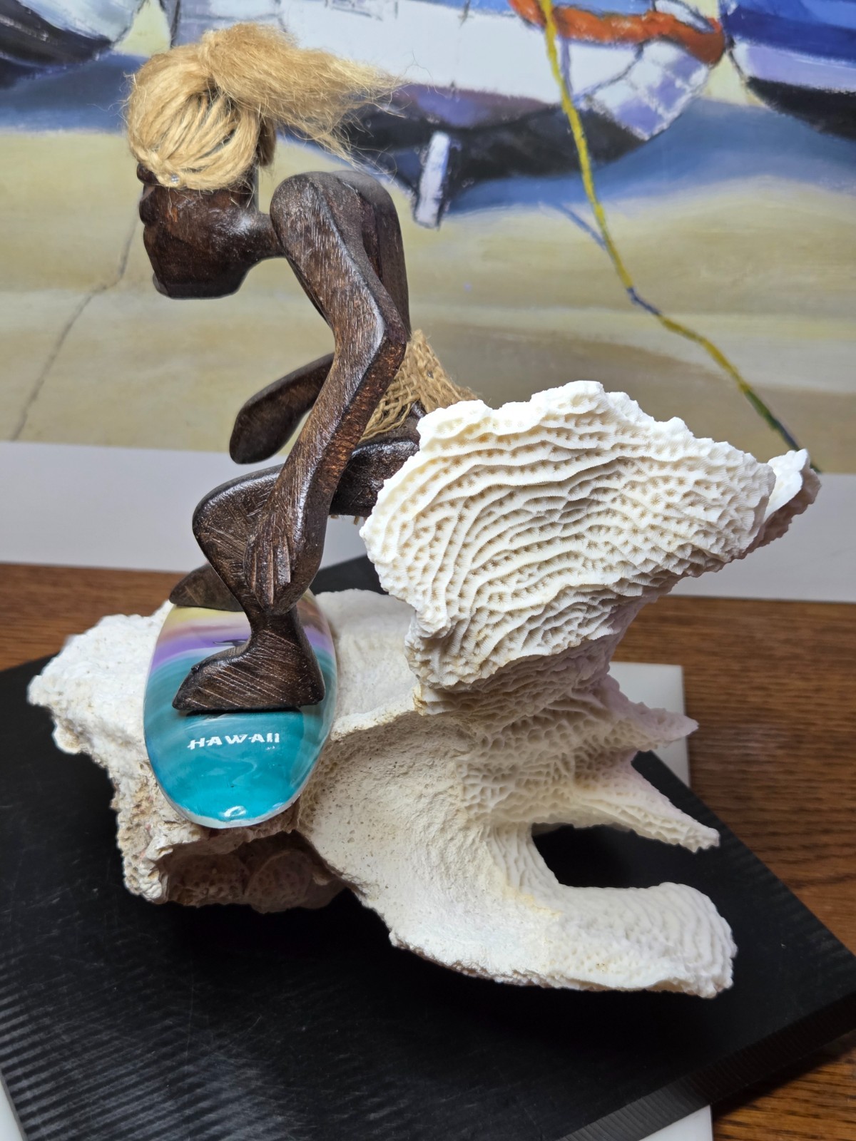 LARGE Coral Specimen Decorative Display 3.5lbs 10.5in x 6.5in x 6.5in w/Surfer