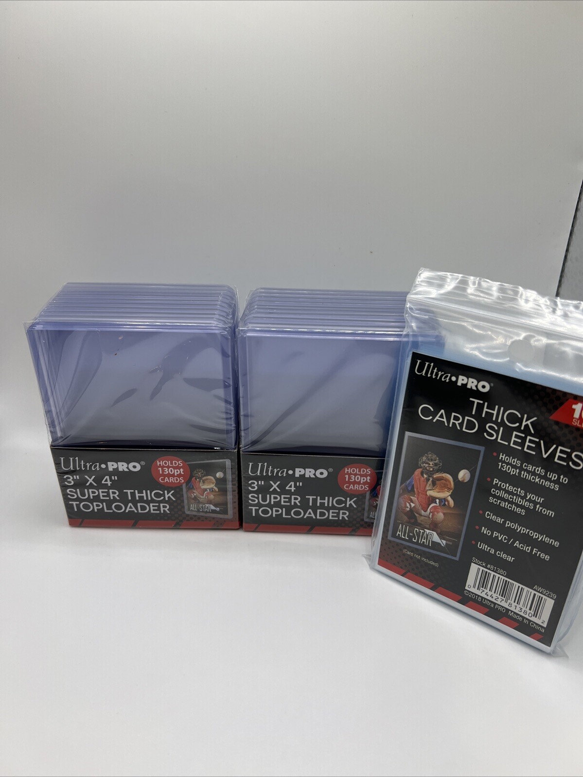 Ultra Pro 3X4 Thick Toploaders 130pt Point 2 Packs of 10 AND 100 THICK SLEEVES