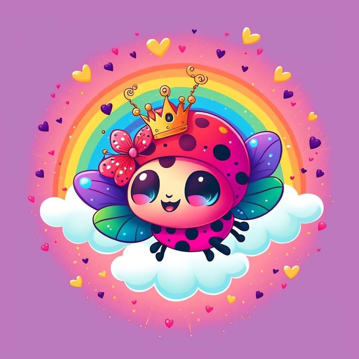 Lady bug queen rainbow cloud High Quality Metal Magnet 4 x 4 Fridge 063
