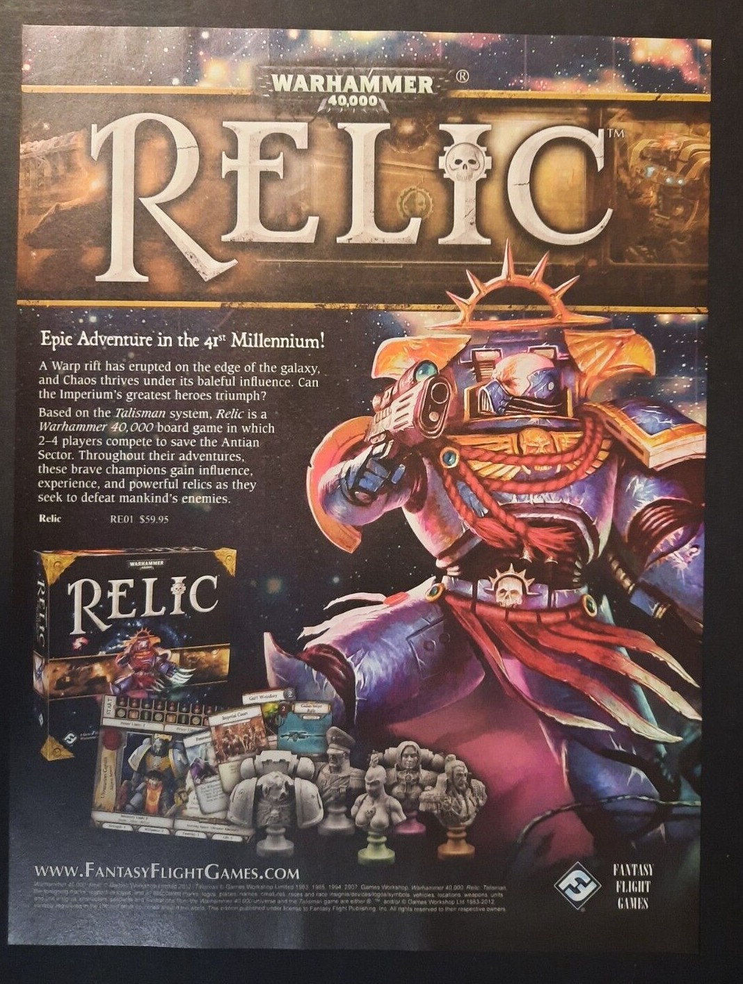 WARHAMMER 40k RELIC Board Game Fantasy Flight Games ~ Magazine Page PRINT AD