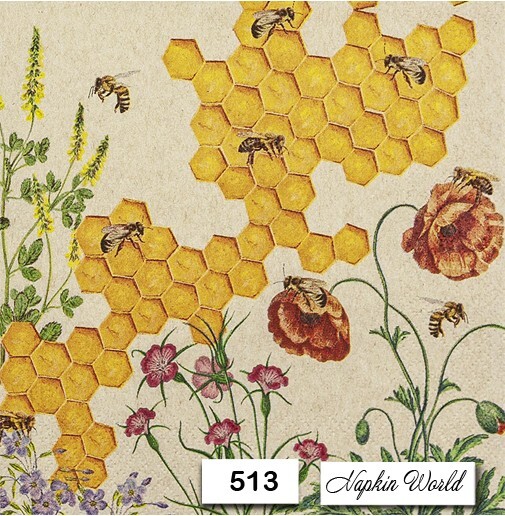 (513) TWO Paper LUNCHEON Decoupage Art Craft Napkins – HONEYCOMB HONEY BEES