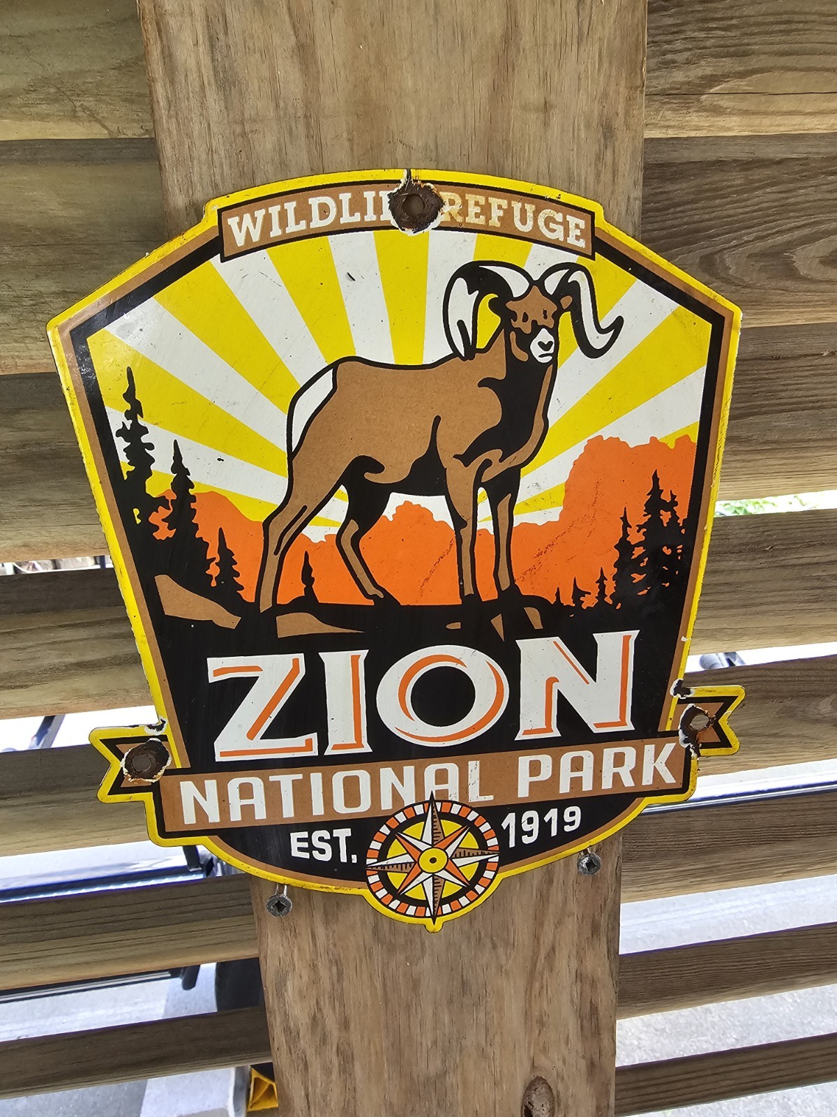 VINTAGE UTAH ZION PARK NATIONAL WILDLIFE PORCELAIN ENAMEL SIGN 10″X8″