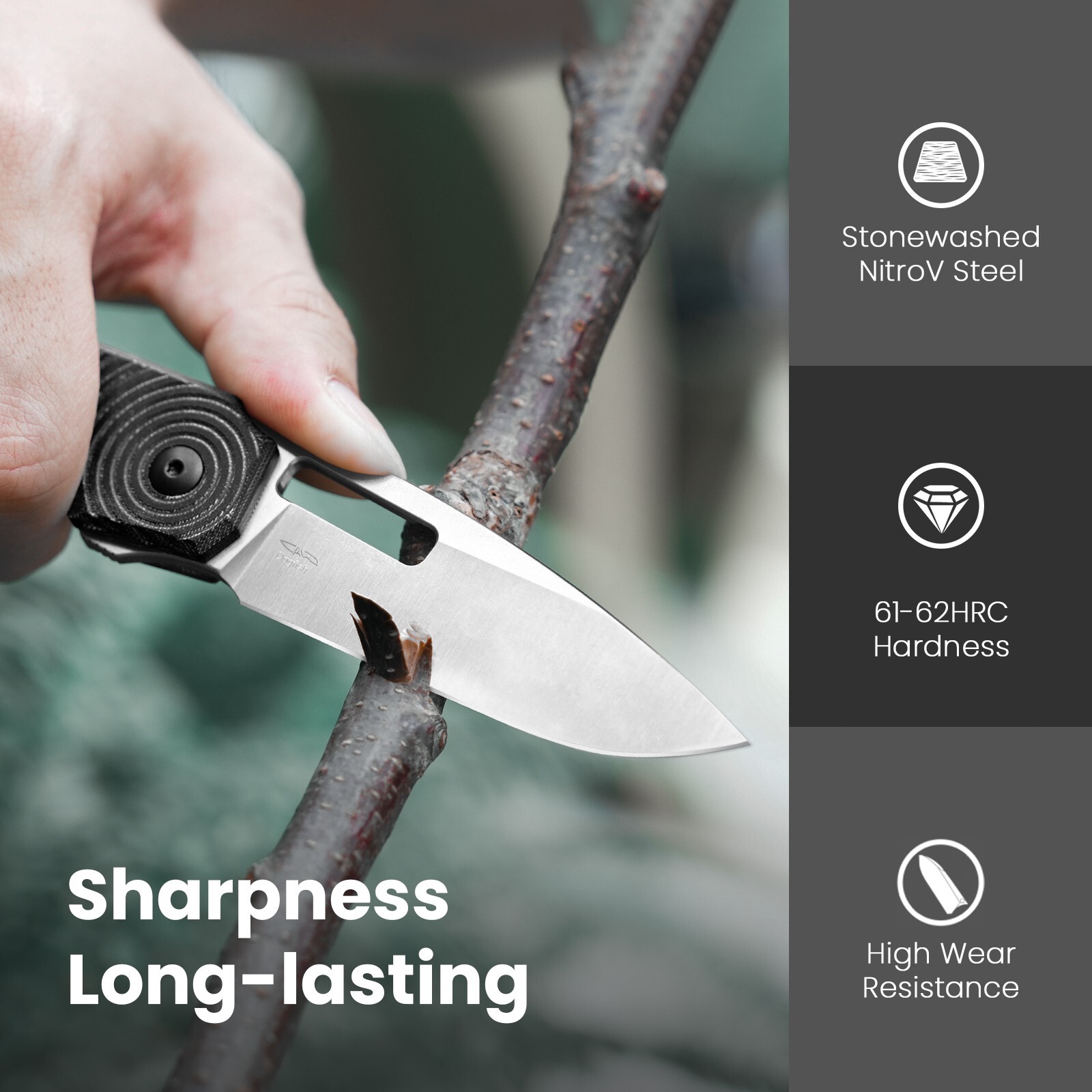 Kizer Dogfish Drop Point Folding Knife Nitro-V Blade Micarta Handle V3640A1