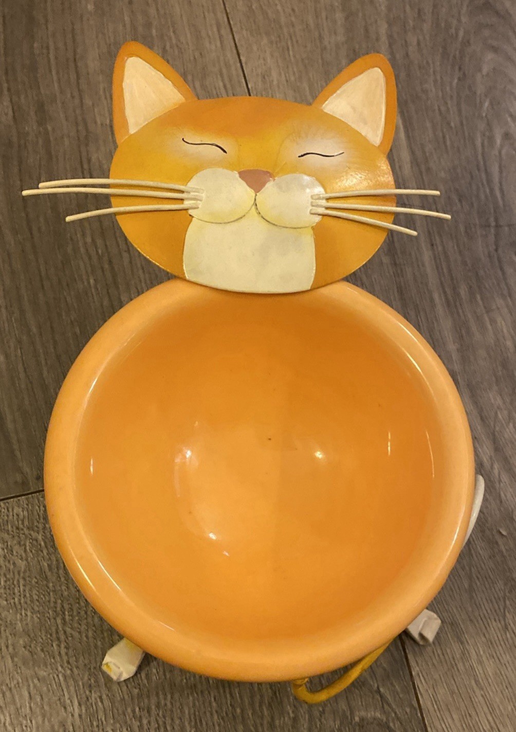 Yellow Cat Powder-Coated Metal Planter Holder & Ceramic Paw Printed Pot Dia 4.5