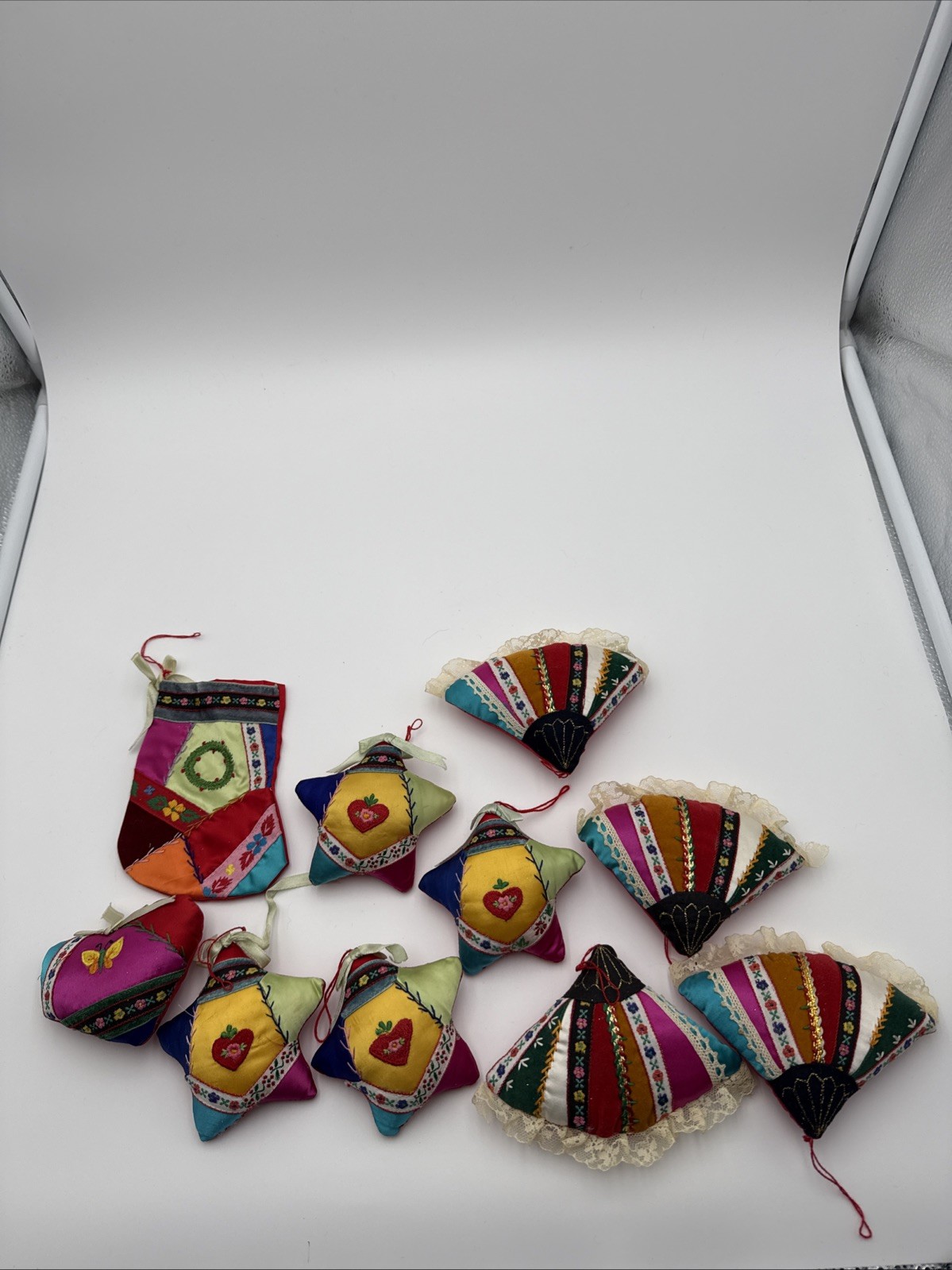 Hand Made Embroidered Multi-Color Star Holiday Christmas Ornaments Lot Of 10