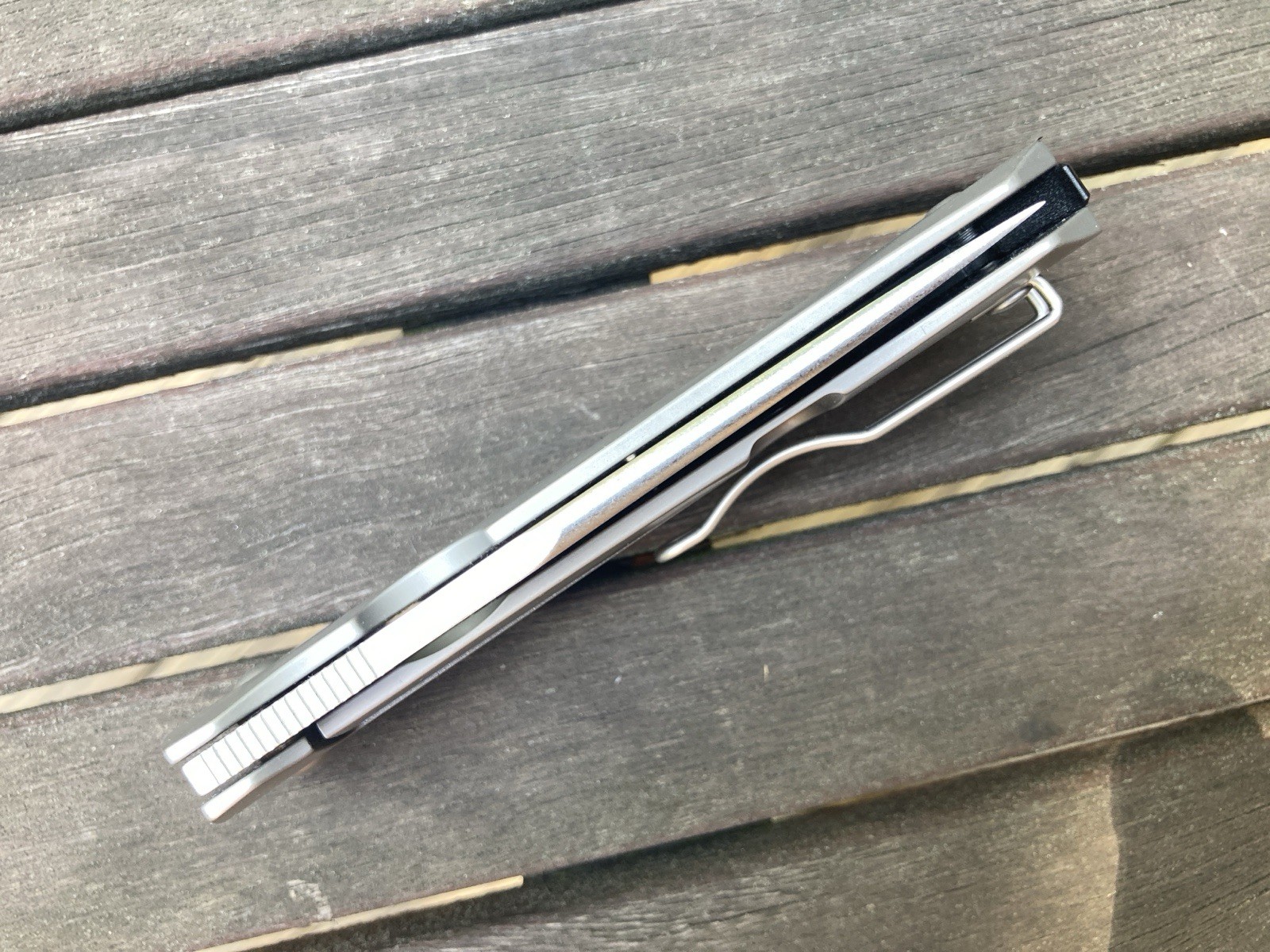 Titanium Framelock Pocket Knife Grey. Thumbhole, Pocket Clip. Excellent!