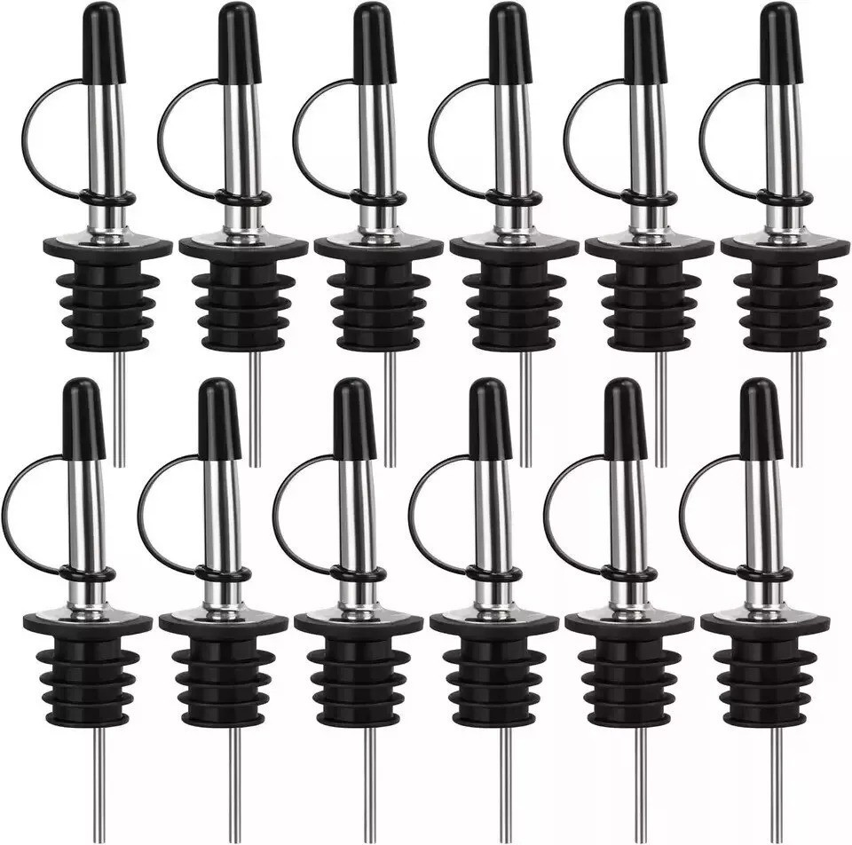 12 Pack Liquor Pour Spout, Stainless Steel Classic Bottle Pourers with Rubber Du