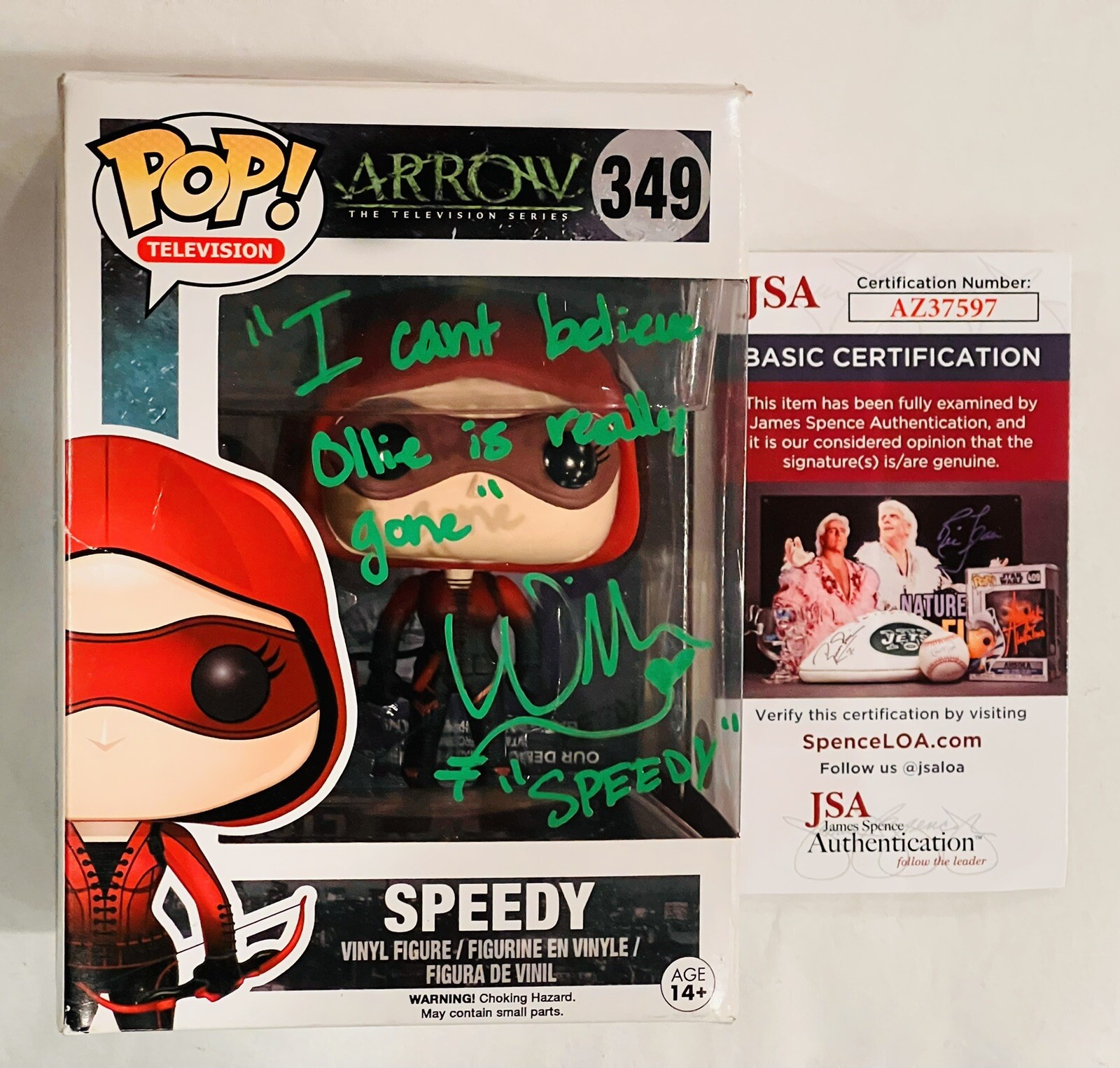Willa Holland Signed Speedy Arrow Funko Pop w/ QUOTE + JSA COA. DC CW