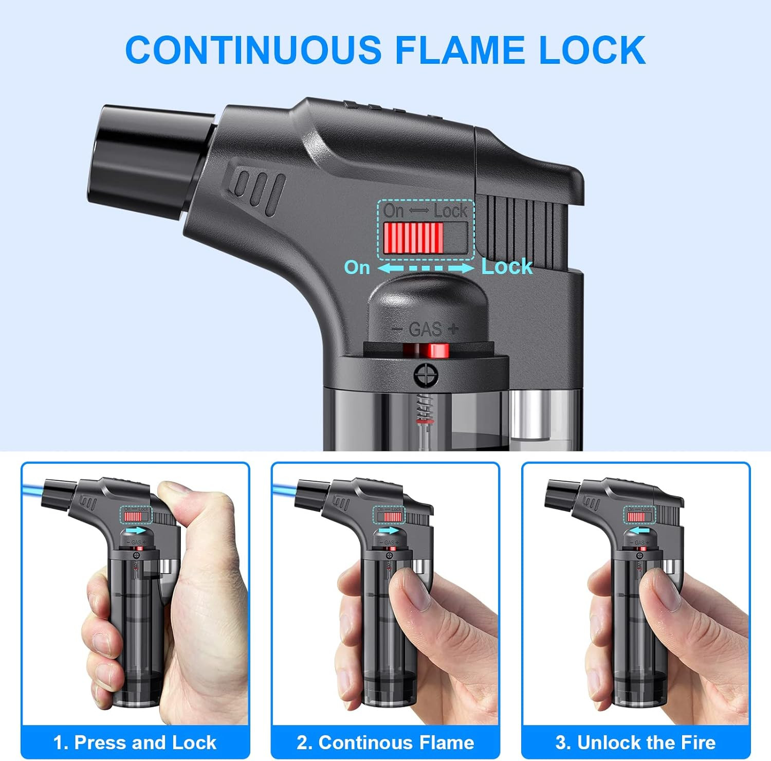 Torch Lighters, 4 Pack, Butane Refillable Jet Flame Torch Lighter, Windproof, Sa