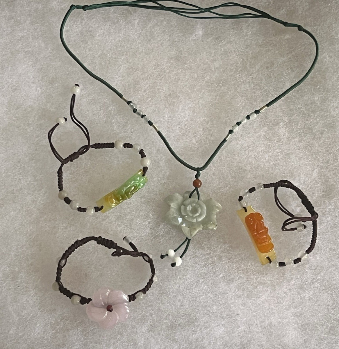 Multi Colored Jade String Bracelets & Necklace adjustable Lot Flowers