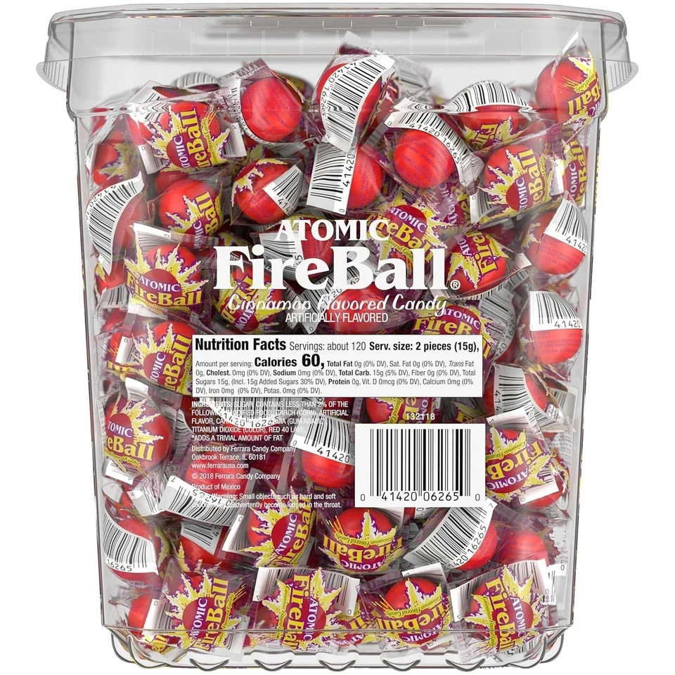 Wonka Atomic Fireball, Candy, Cinnamon Flavor, Individually Wrapped 64.8oz 240ct