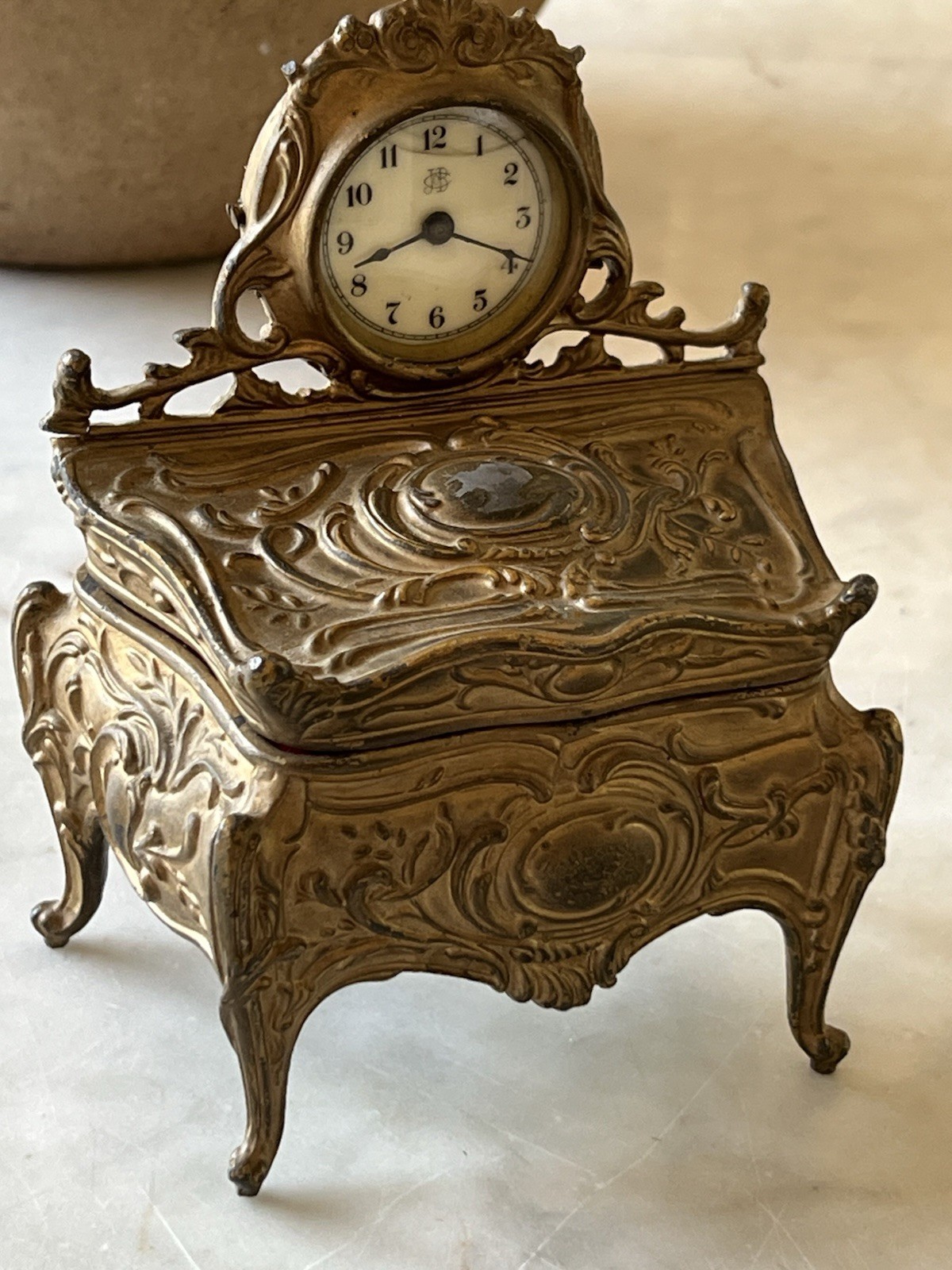 Jennings Brothers Antique Jewelry Box Clock Waterbury 1890 Art Nouveau Spelter