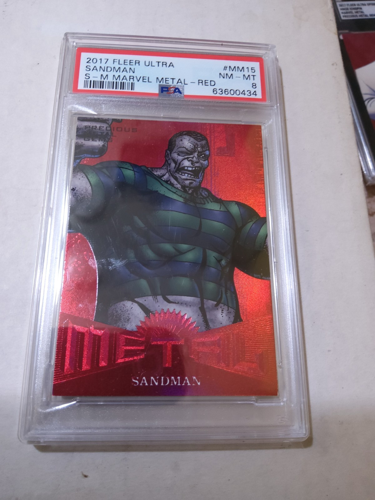 2017 Fleer Ultra Spider-Man PMG Red #MM15 Sandman PSA 8 POP TWO BOMB BEST PRICE