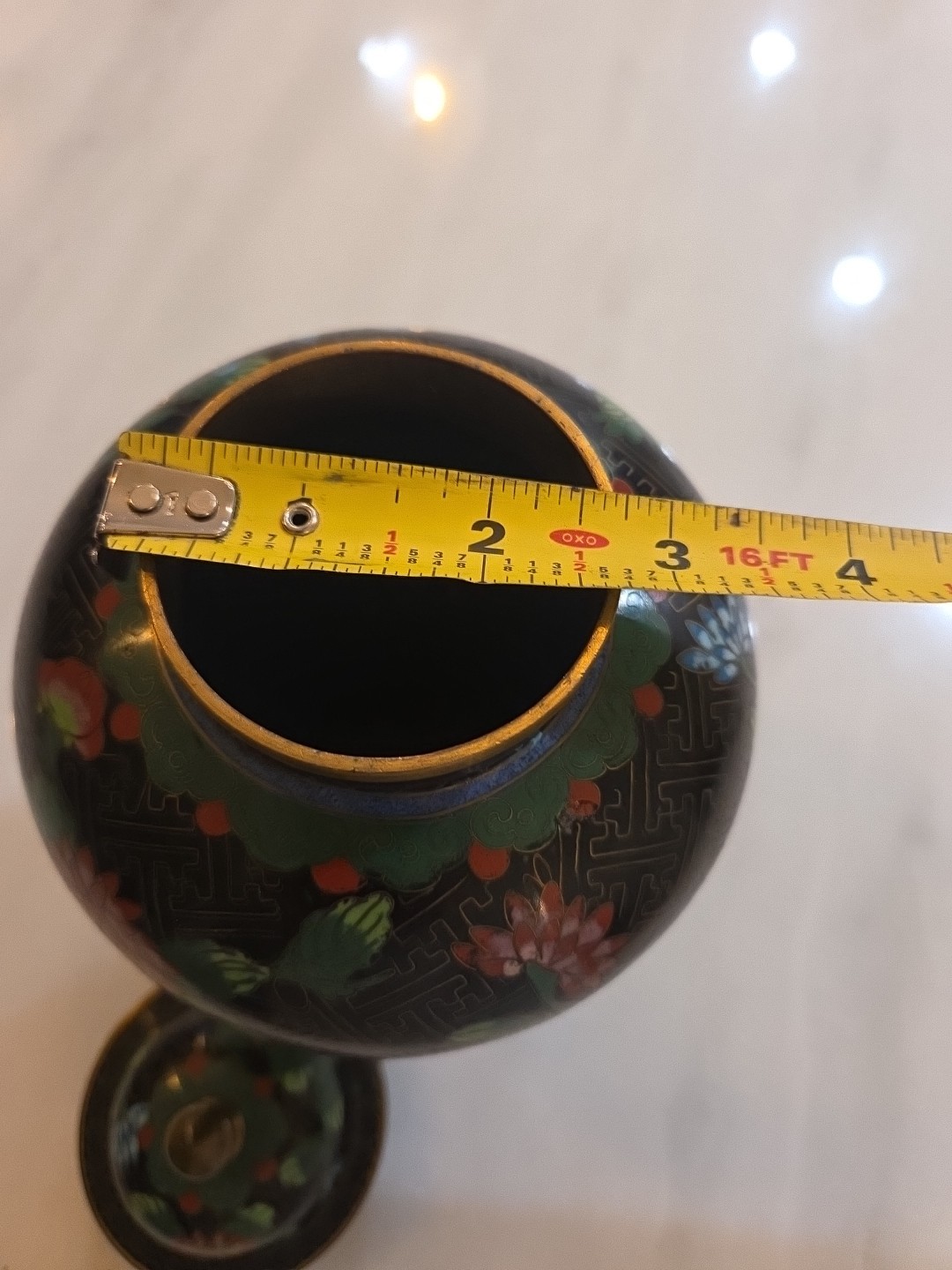 Cloisonne Ginger Jar With Lid, 10 Inches Tall
