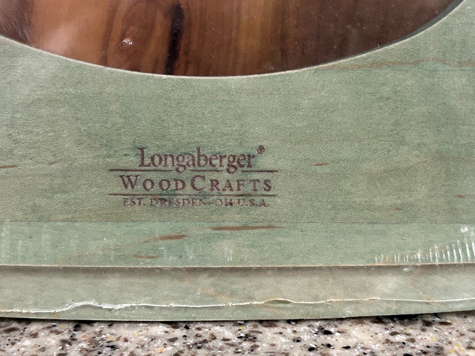 Longaberger~Woodcrafts~Long~Rectangular~Green~Tissue Basket Lid~5038419