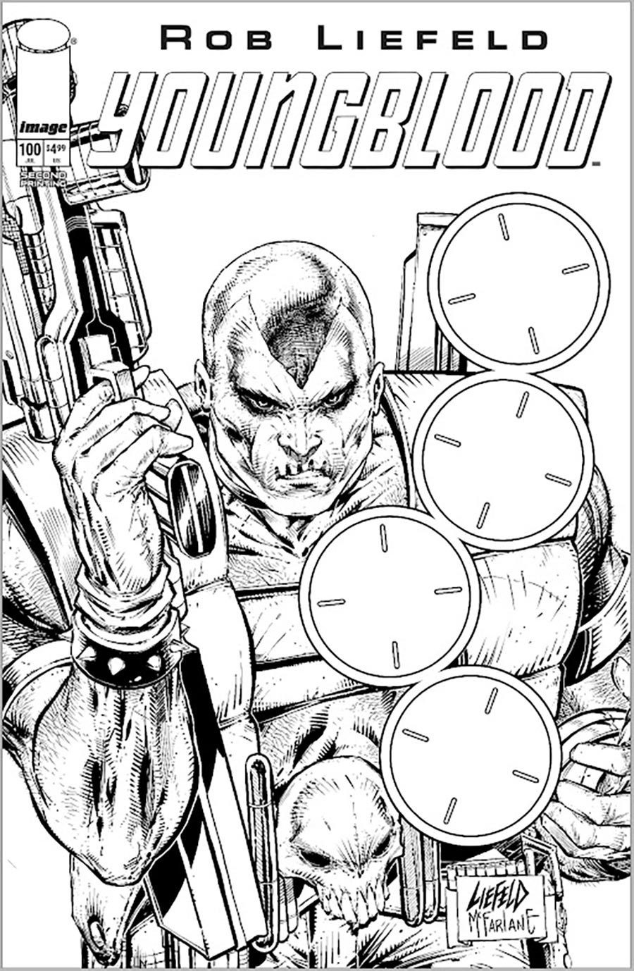 Youngblood #100 Rob Liefeld 2nd Printing B&W Blank Gun Sight Variant Cover