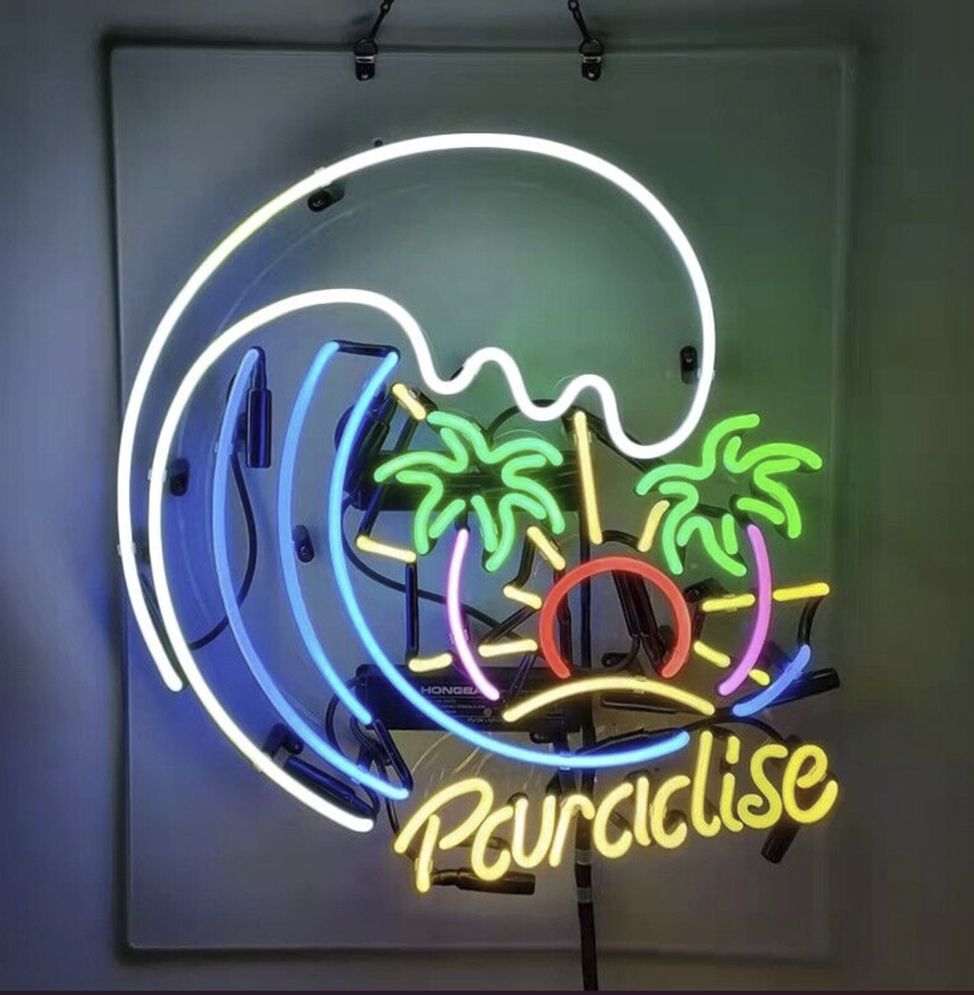 Tropical Paradise Palm Tree Sun Rise Beach Acrylic Neon Sign 20″x20″ Light Lamp
