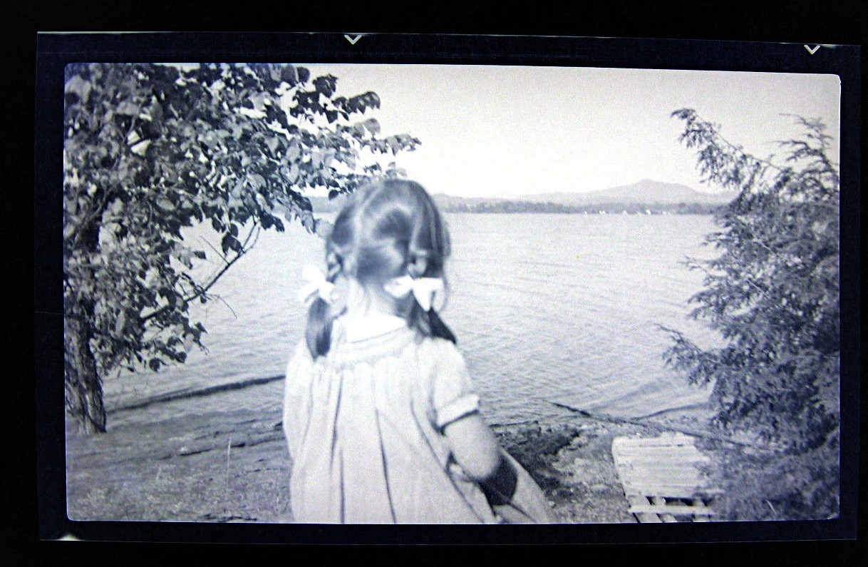 1930s Pigtails Girl Lake Vacation Americana Vtg Photo Negative 4.25 X 2.75 C