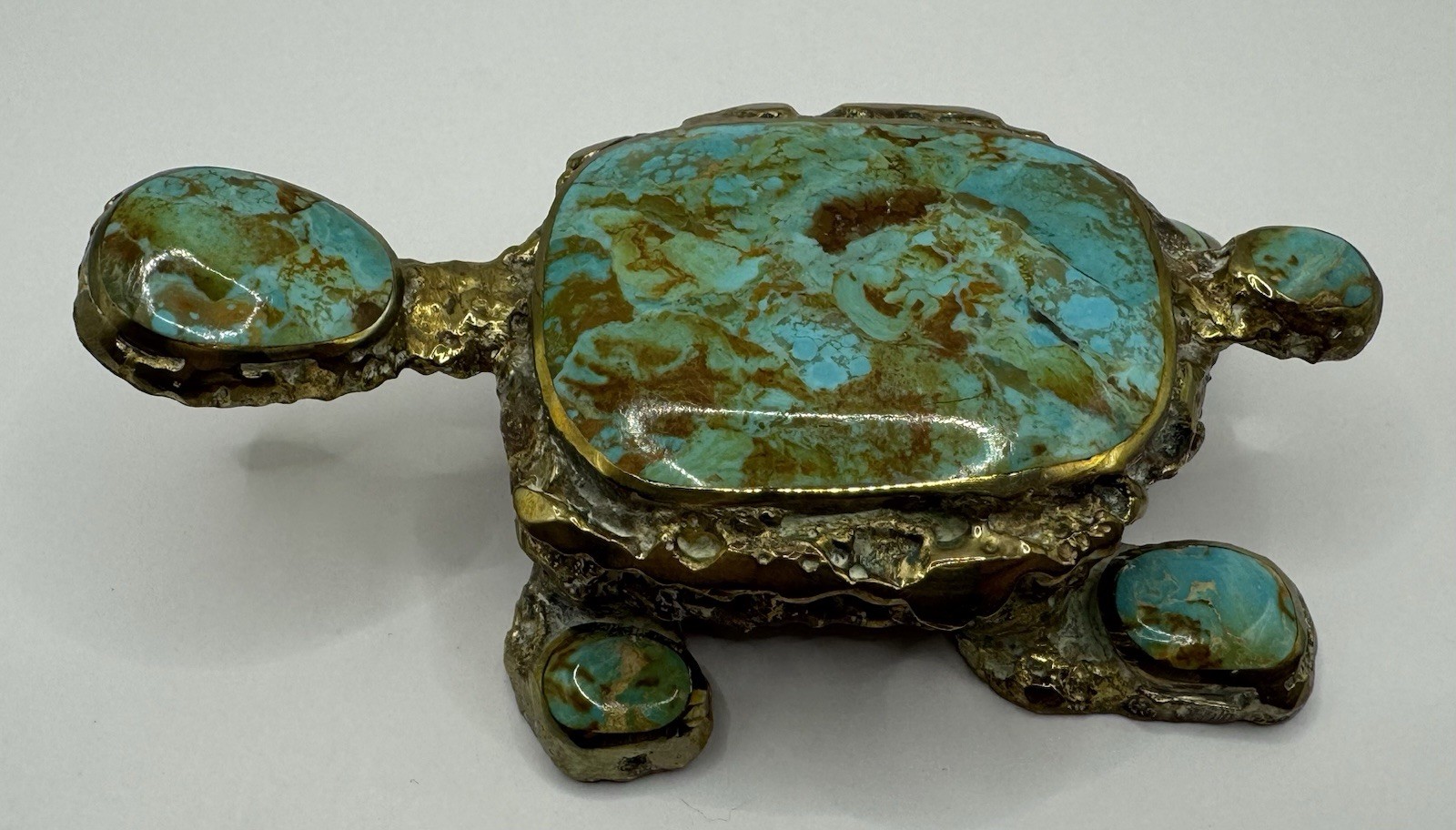 Jack Bryant Turquoise Turtle Sculpture Bronze Cast Southwestern Texas Artist