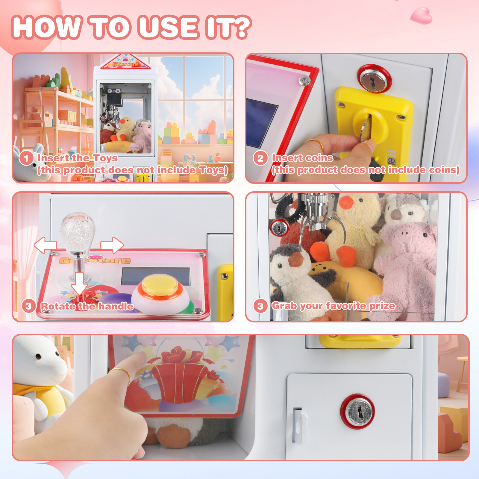 Mini Claw Crane Machine Candy Toy Grabber Catcher Carnival Charge Play Mall USA
