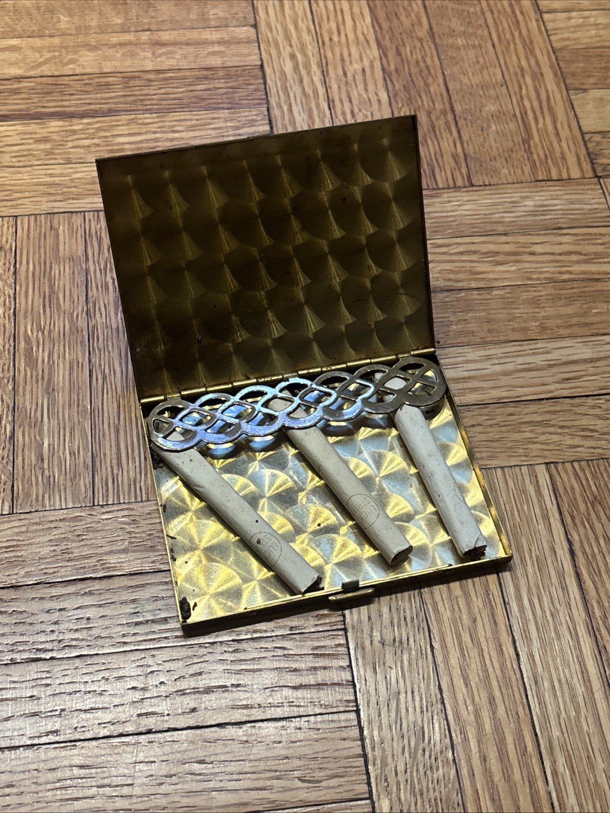 Vintage Machined Metal Cigarette Brass Pocket Case – 4 x 3”