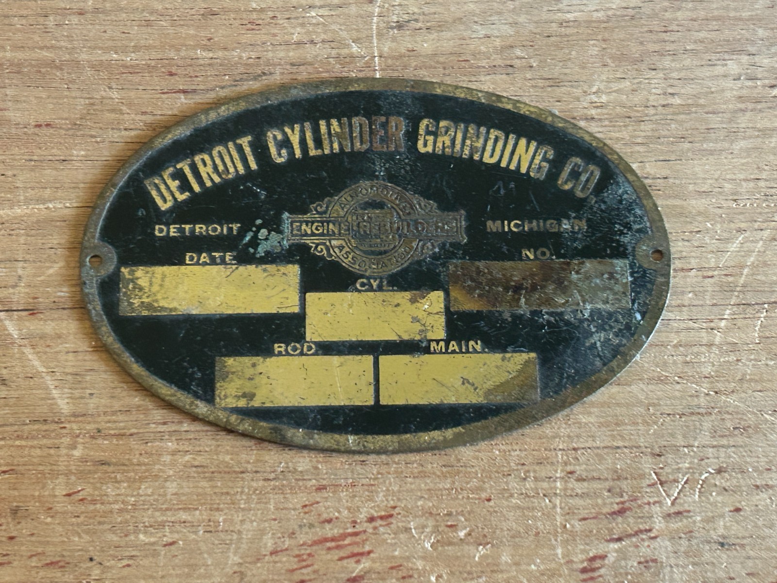 Detroit Cylinder Grinding Co. Machine Plate Tag 2×3 Engen Rebuilders Nameplate