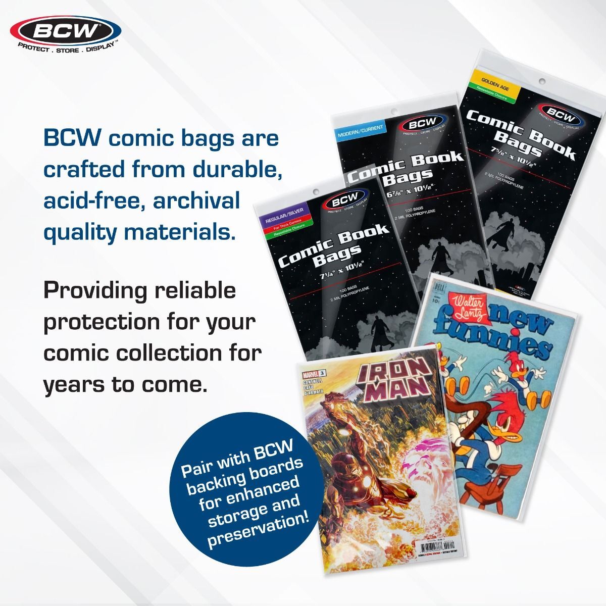 1 pack of 100 BCW 7″ x 10 ½” Resealable Thick Current/Modern Age Comic Book Bags
