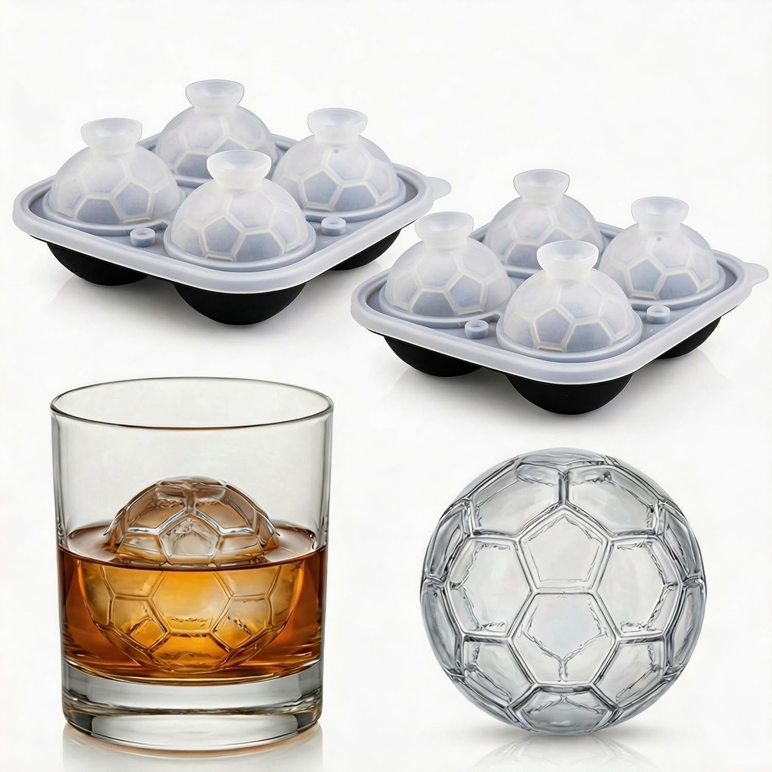 Silicone Ice Cube Tray (2-Pack) with Lids, Fun Soccer Shapes Easy Release for