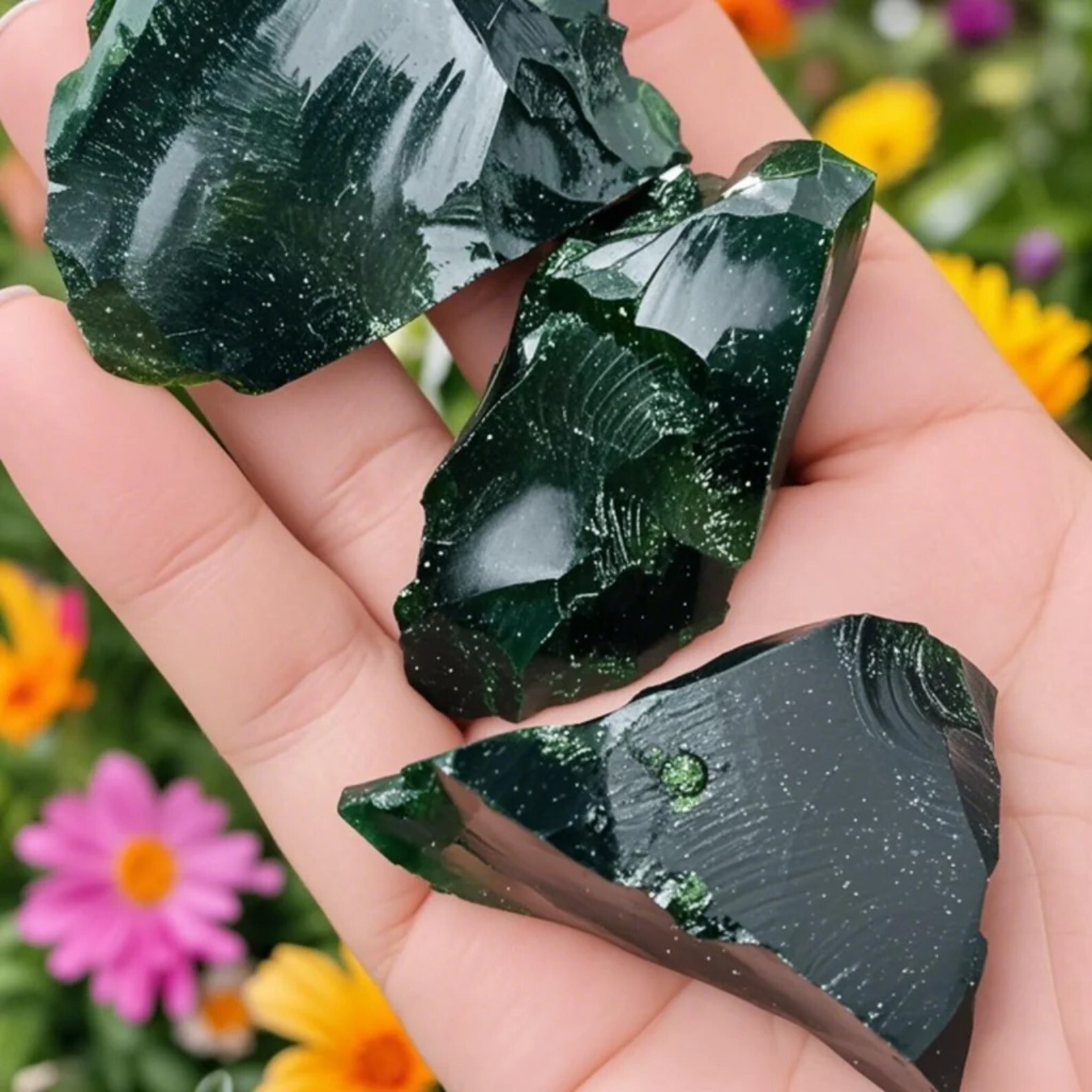 3PCS Natural Raw Green Goldstone Sandstone Crystal Chunk Geode Rocks Gift DIY
