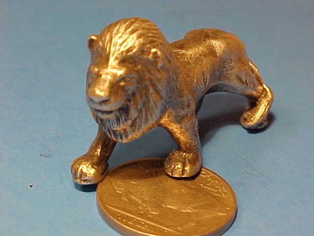 Vintage Miniature White Bronze Cast Lion Sculpture Signed I.B. Estate Figurine