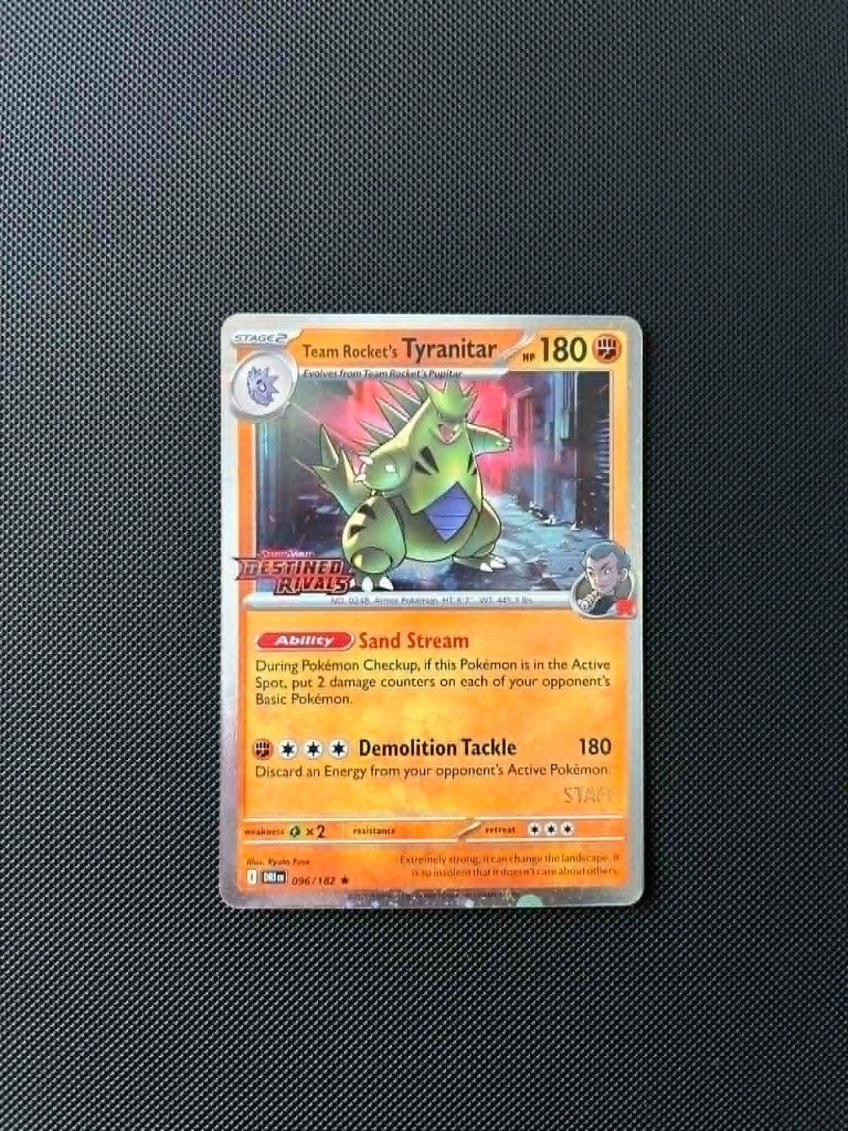 Pokemon TCG Destined Rivals Team Rocket’s Tyranitar STAFF Promo 2