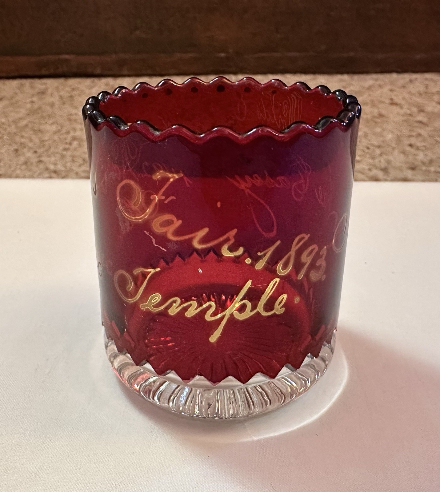 Antique 1893 World’s Fair Masonic Temple Ruby Flash Souvenir Shot Glass MaeCasey